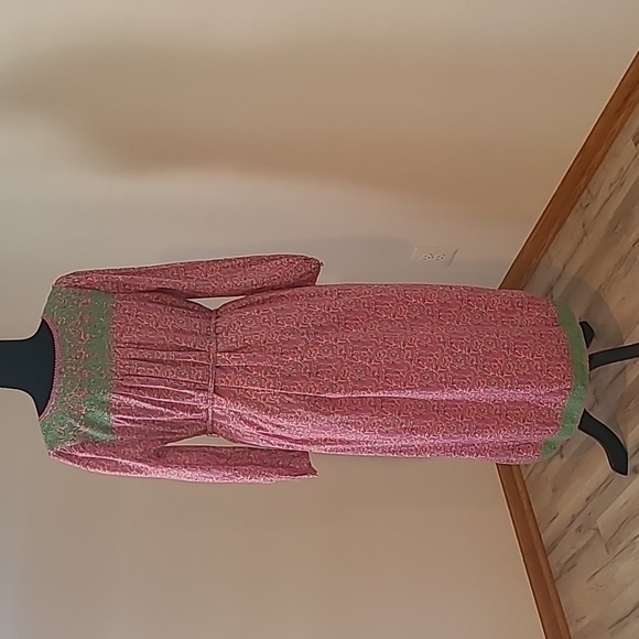 J crew pink vines tunic midi dress long needlepoint embroidery and tassel M - Picture 3 of 11